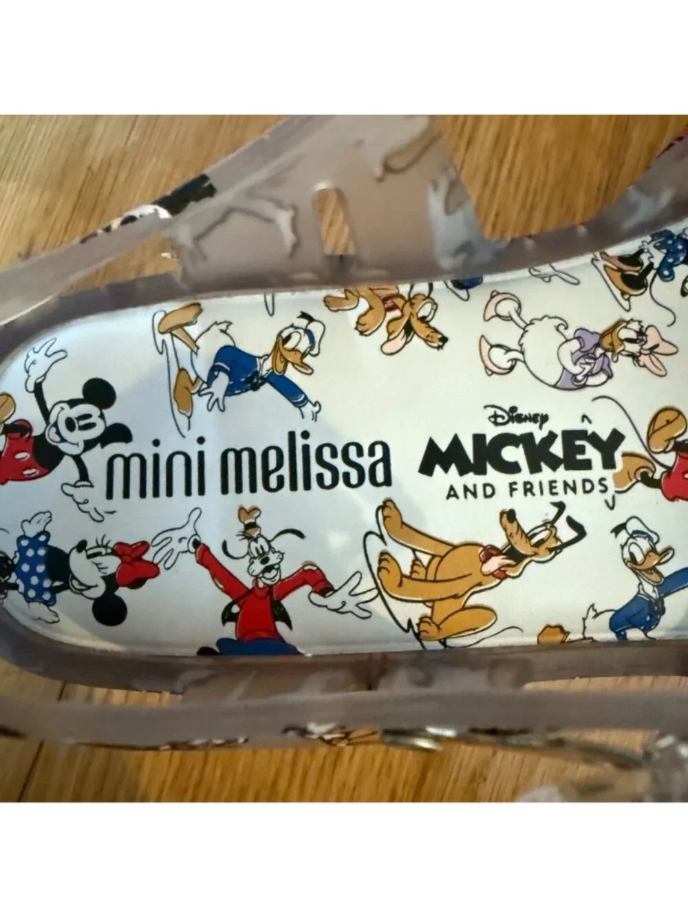 Disney x Mini Melissa Size 2 Gray Mickey & Friends Roman Fisherman Jelly Sandals